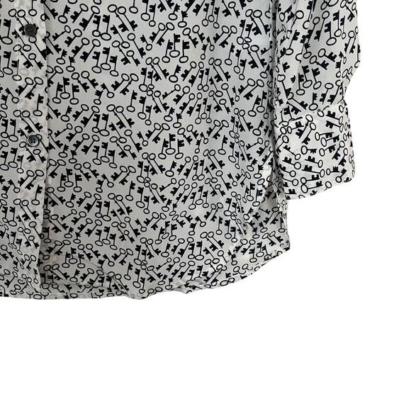 J.Crew Women’s White Silk Button-Up Shirt – Black Key Print, Club Collar Size 0 - Picture 4 of 9